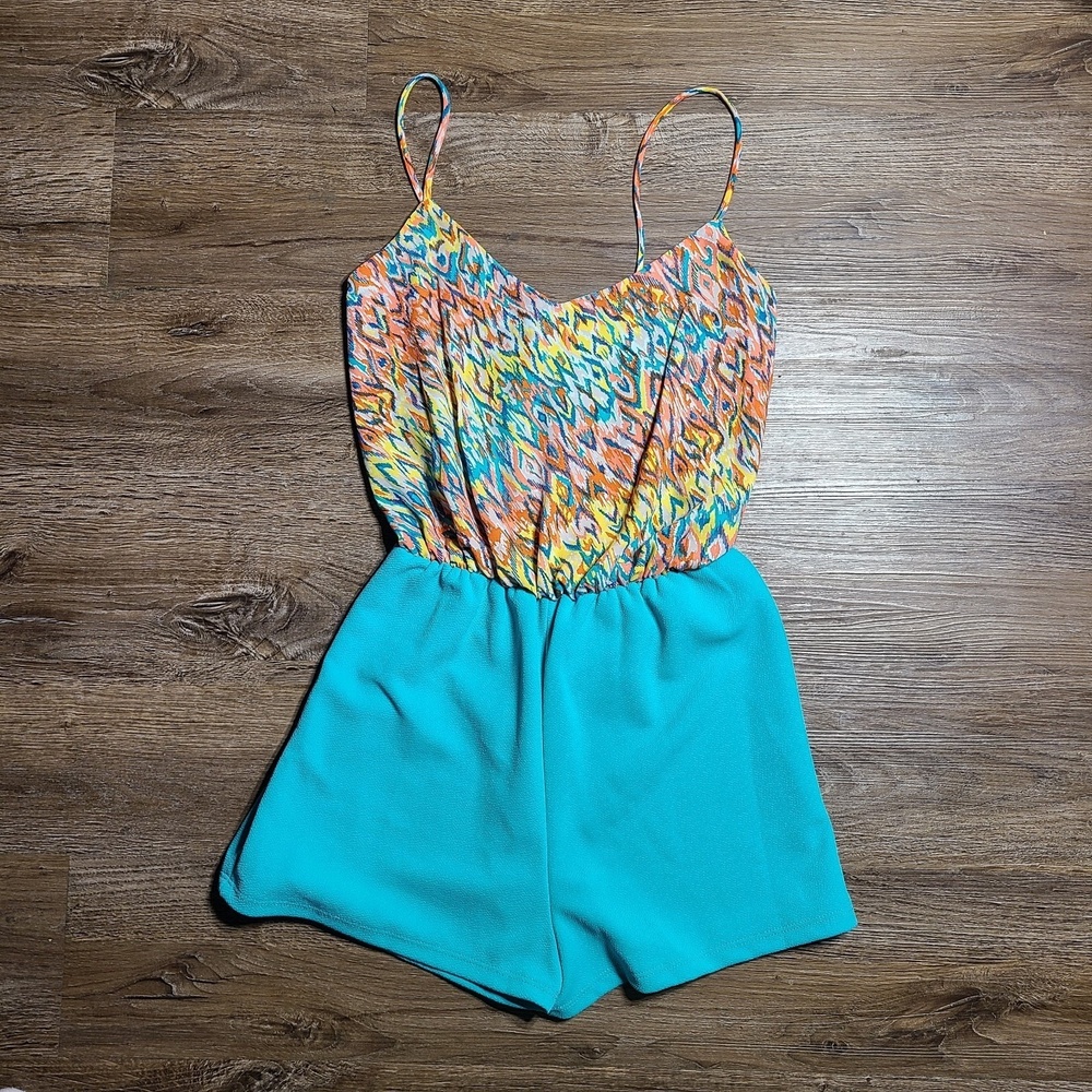 Summer Romper Peacock Geometric Colorful Shorts One Piece For Women‎ Size S